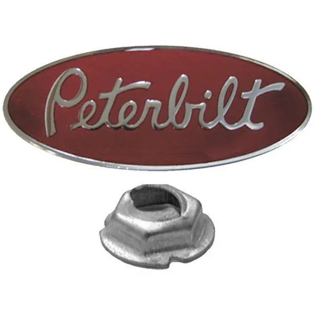 #01-092002K Red And Silver Peterbilt Logo Hood Emblem, Replaces 20-19280 & 20-16498 For Peterbilt 1