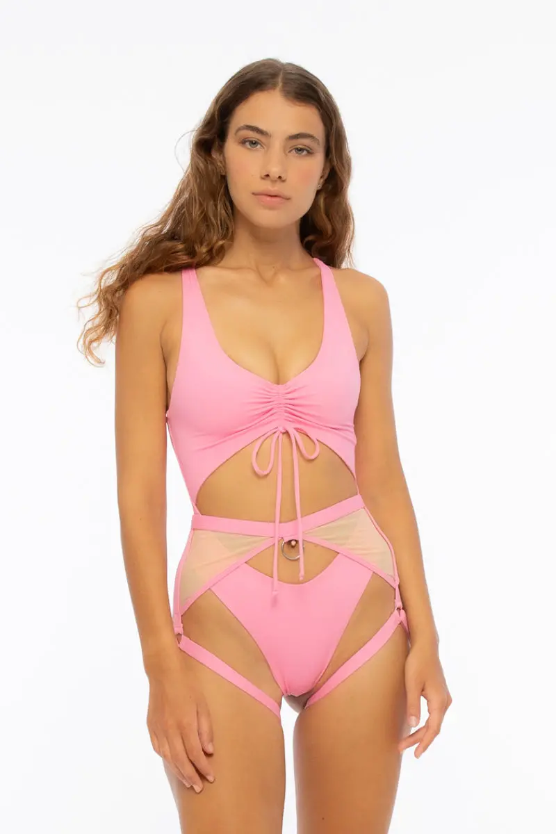 Nona Perkasa Hotline Garter Belt - Rose Pink/Sand 1