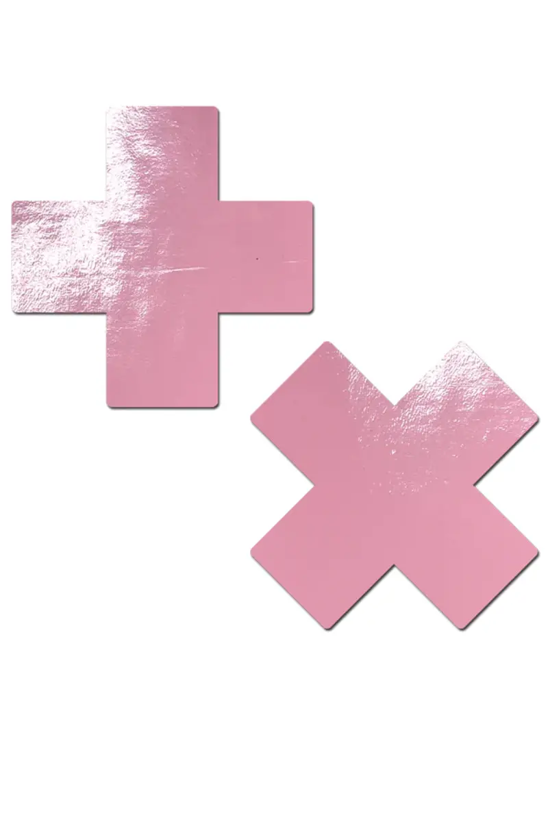Pastease Faux Latex Pleather Vinyl Cross Nipple Pasties - Baby Pink 2