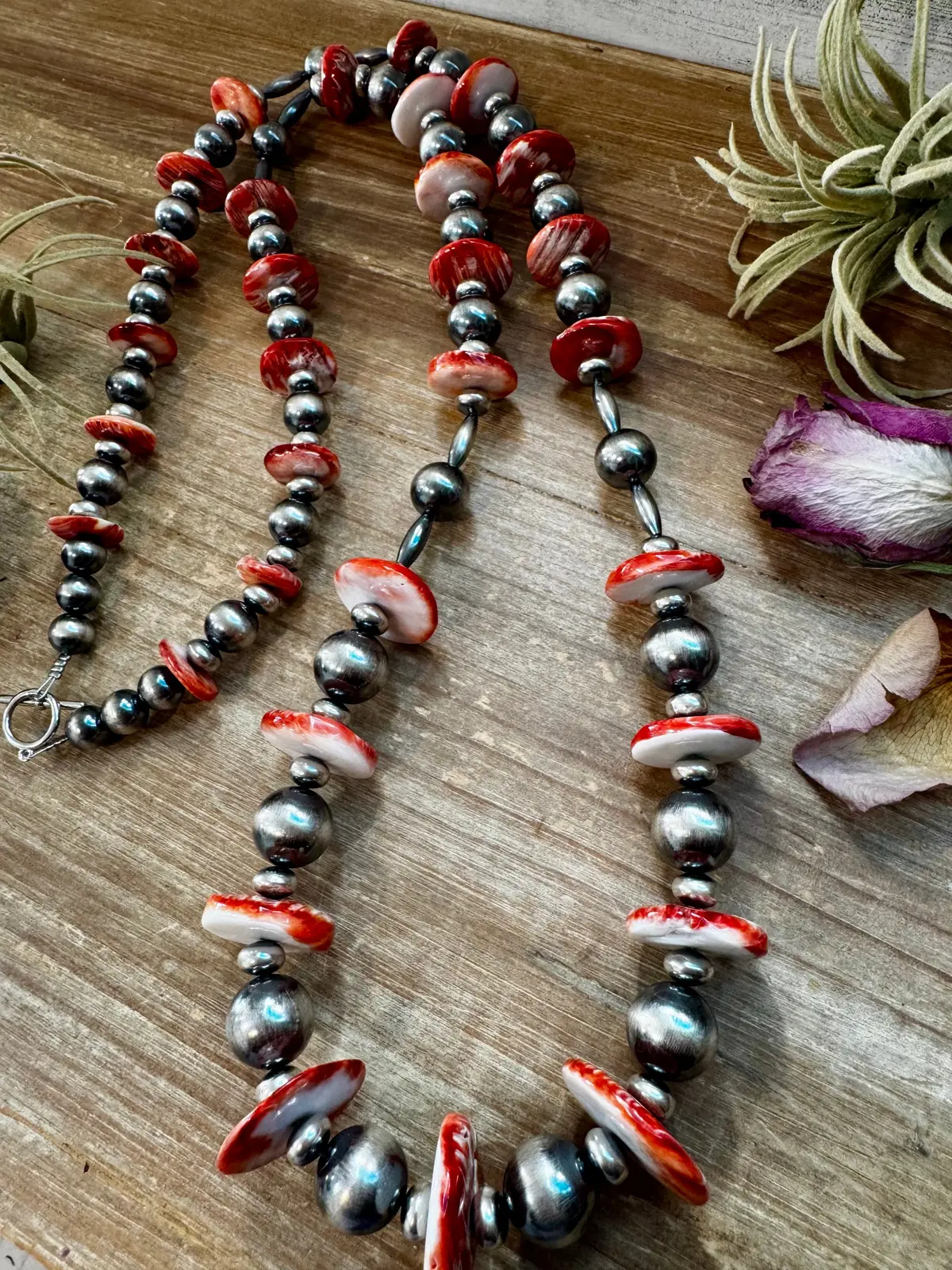 Nfr Collection Necklace – Graduated Spiny Oyster & Sterling Silver Pearls 45" 2