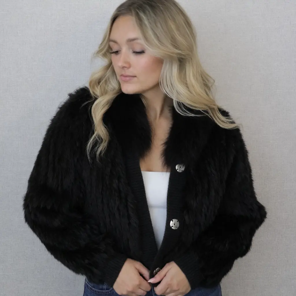 Morris Kaye & Sons Black Rabbit & Fox Fur Jacket - Jess 1