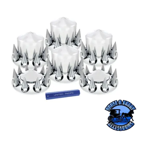 Up-10308 Pointed Axle Cover Combo Kit With 33Mm Spike Nut Covers & Nut Cover Tool - Chrome 1