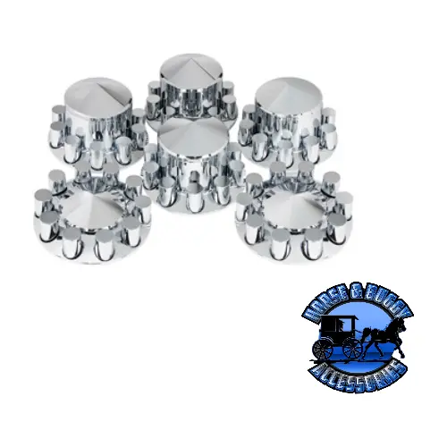 #10318 Pointed Axle Cover Combo Kit With 33Mm Cylinder Thread-On Nut Covers - Chrome 1