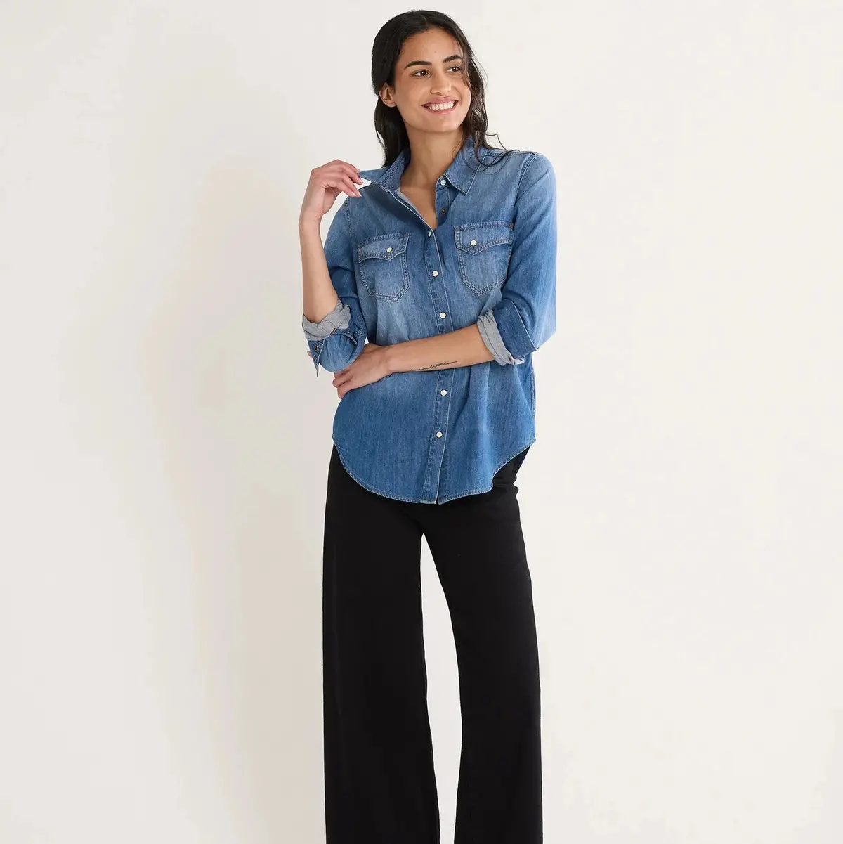 Chambray Gambler Shirt By Pendleton In Medium Blue 1