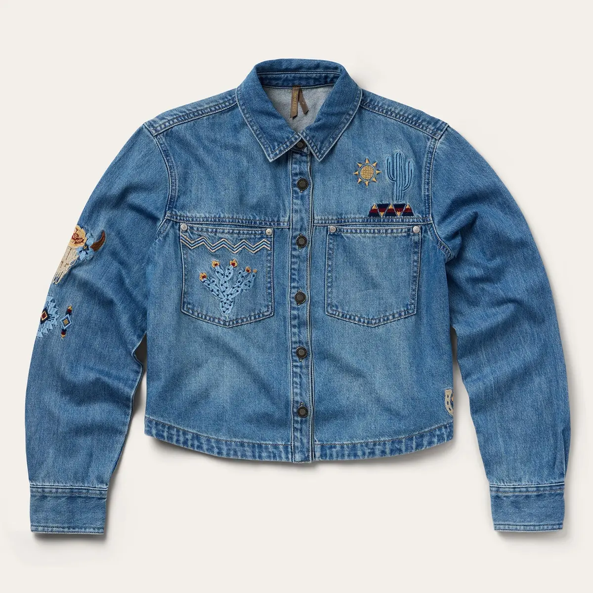 Embroidered Denim Button-Up Cropped Shirt By Stetson 1