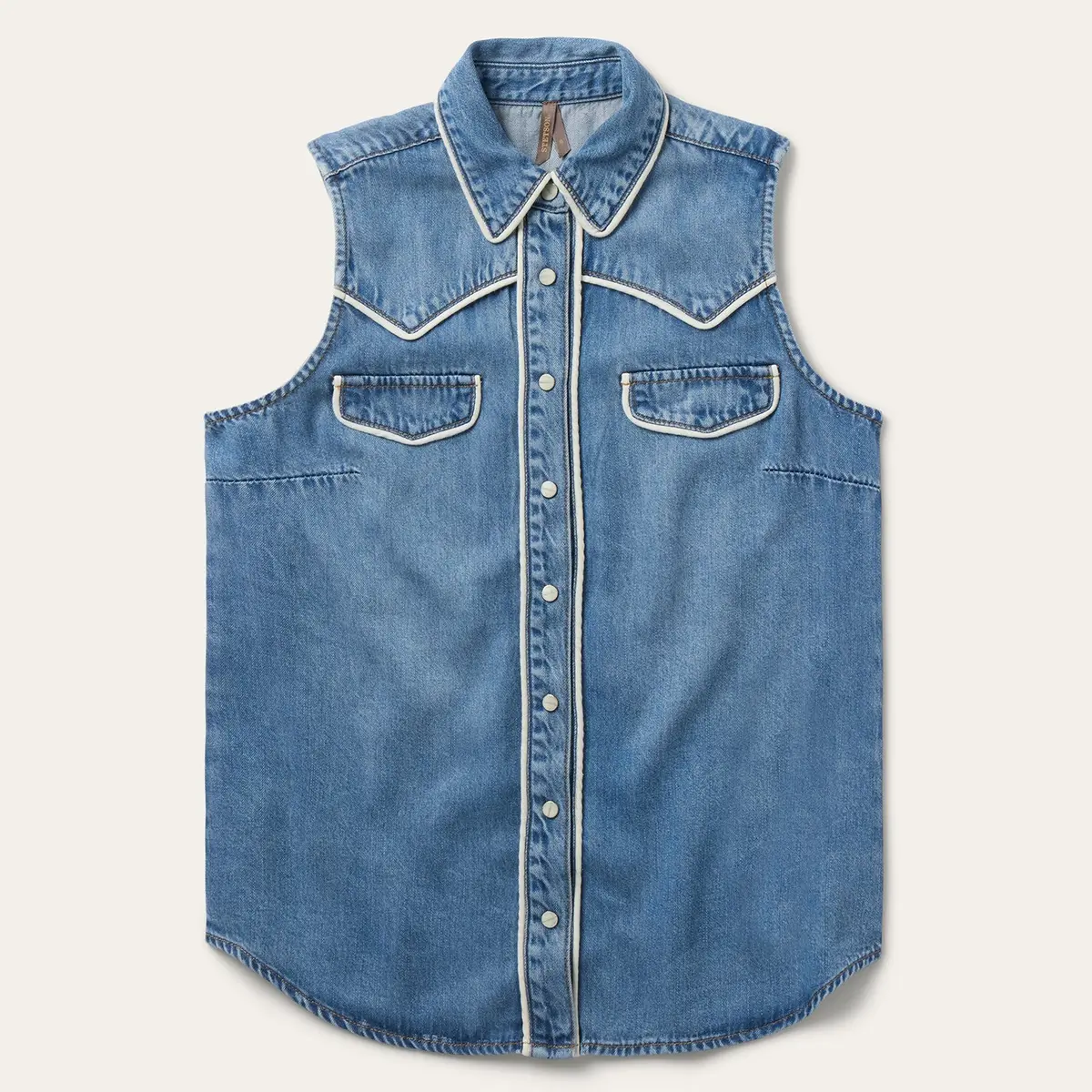 Piped Denim Sleeveless Shirt By Stetson 1