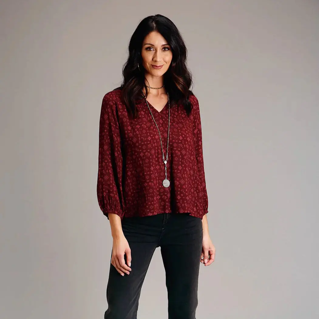 Stetson Ditzy Red Rayon Blouse 1