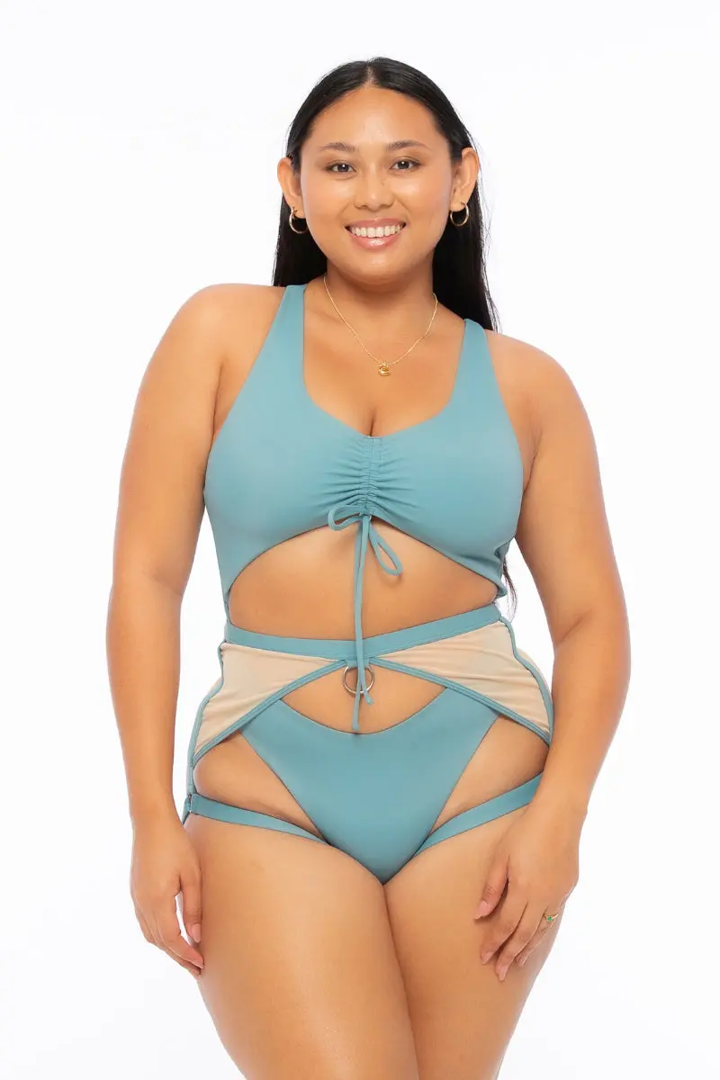Nona Perkasa Hotline Garter Belt - Stone Blue/Sand 1