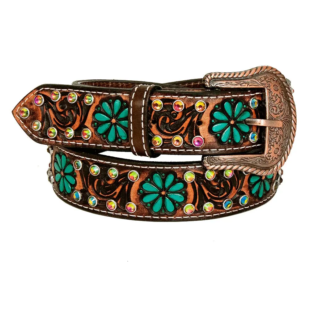 Hand Carved Western Leather Belt- Belts For Cowgirls 1