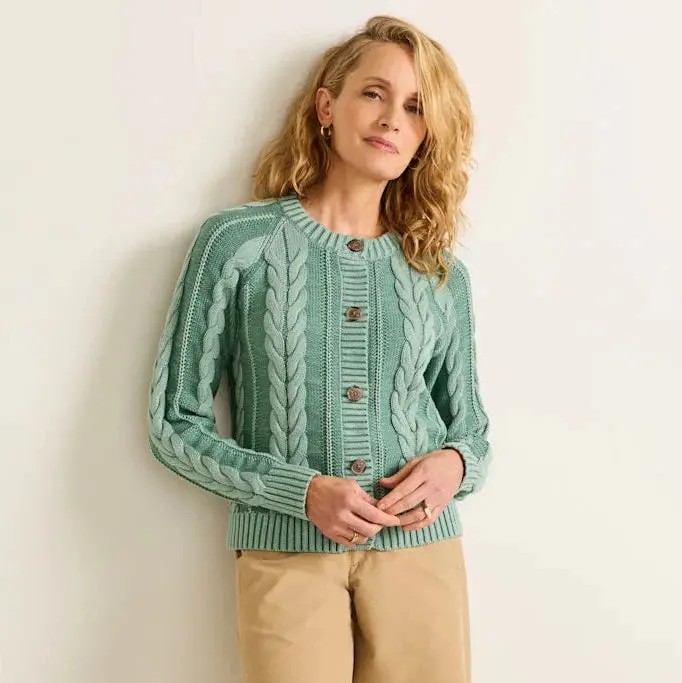 Cotton Cable Cardigan In Teal Blue By Pendleton 1