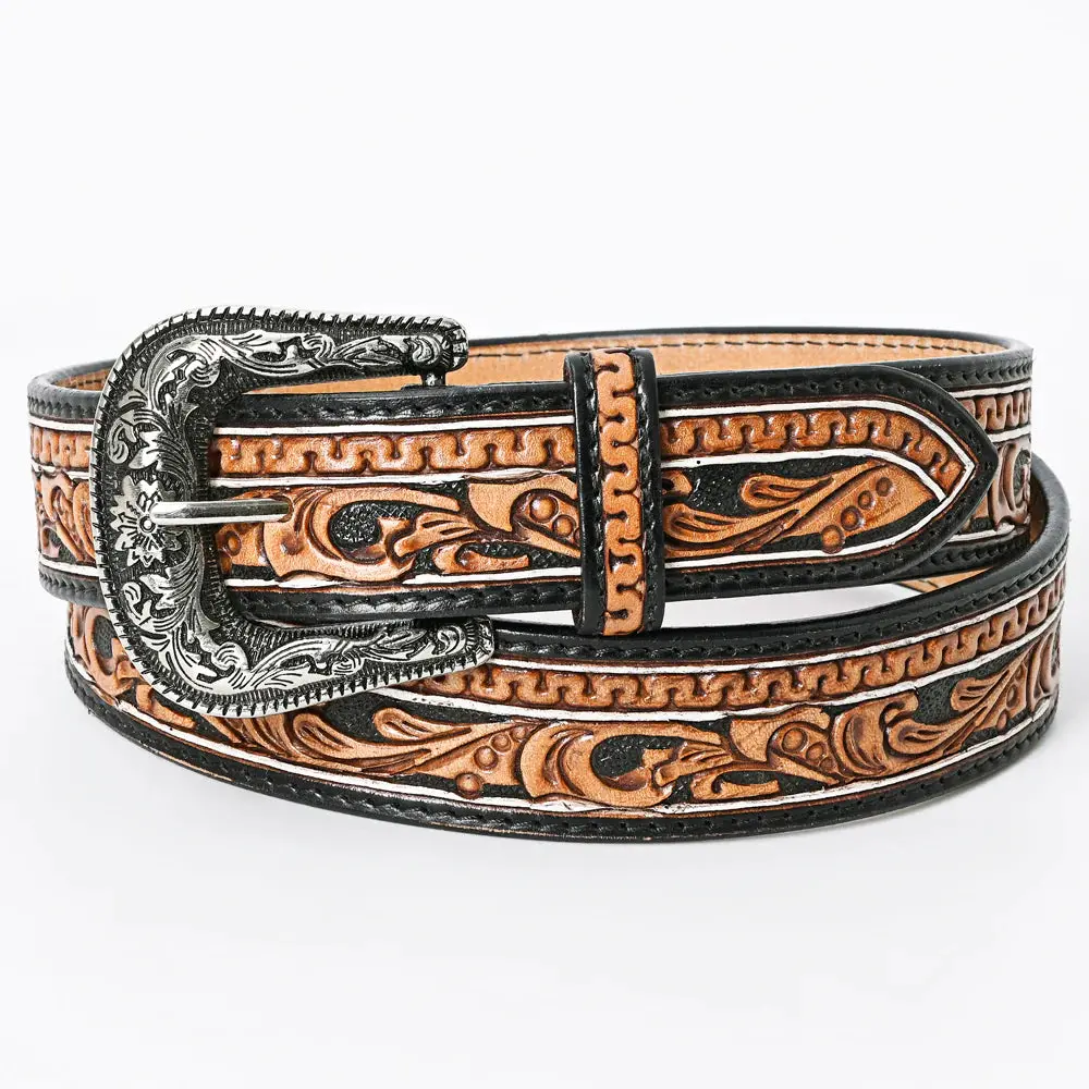 Black And Brown Tooled Leather Belt- Western Belts For Cowgirls 1