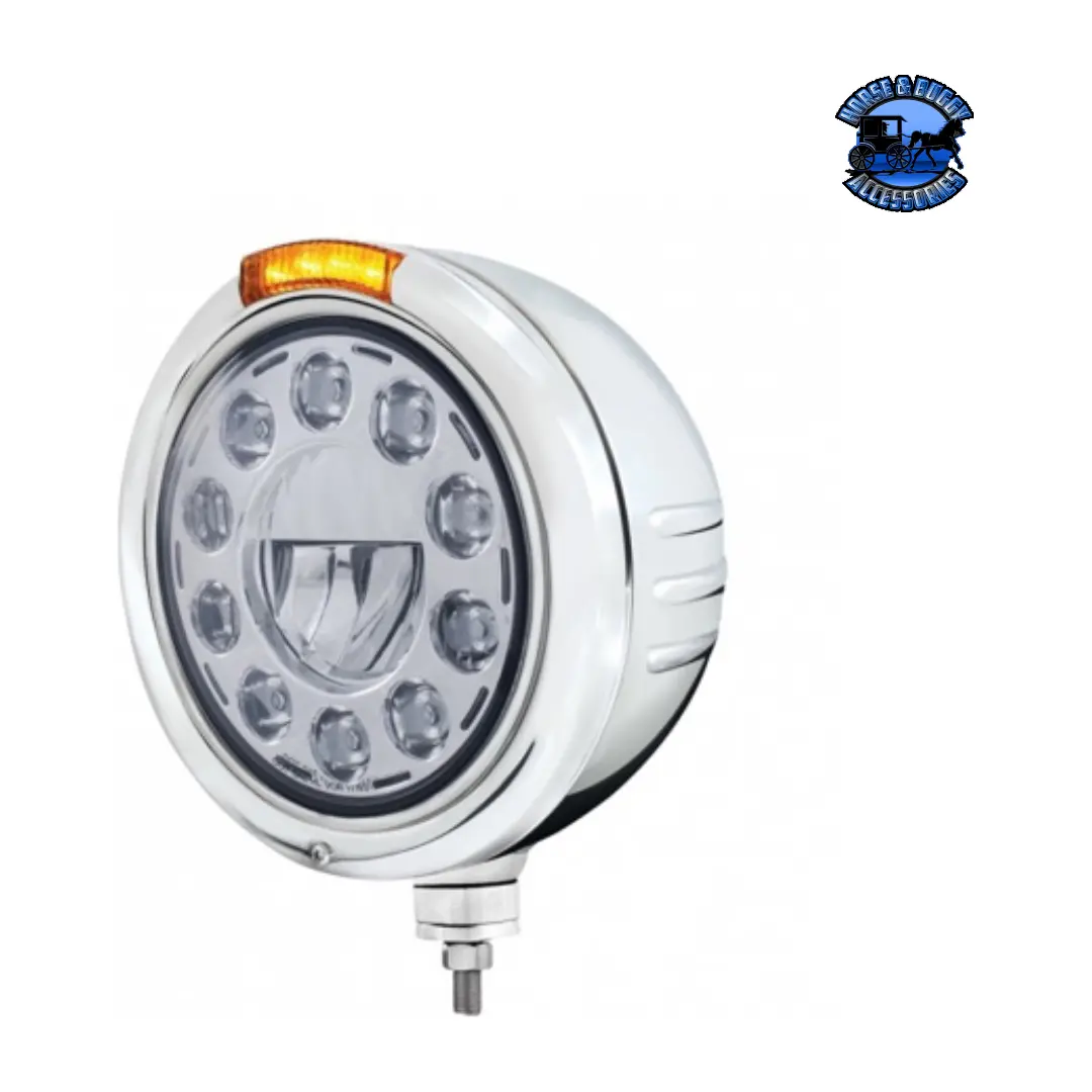 Stainless Steel Classic Embossed Stripe Headlight 11 Led Bulb & Dual Mode Led Signal (Choose Color) 1