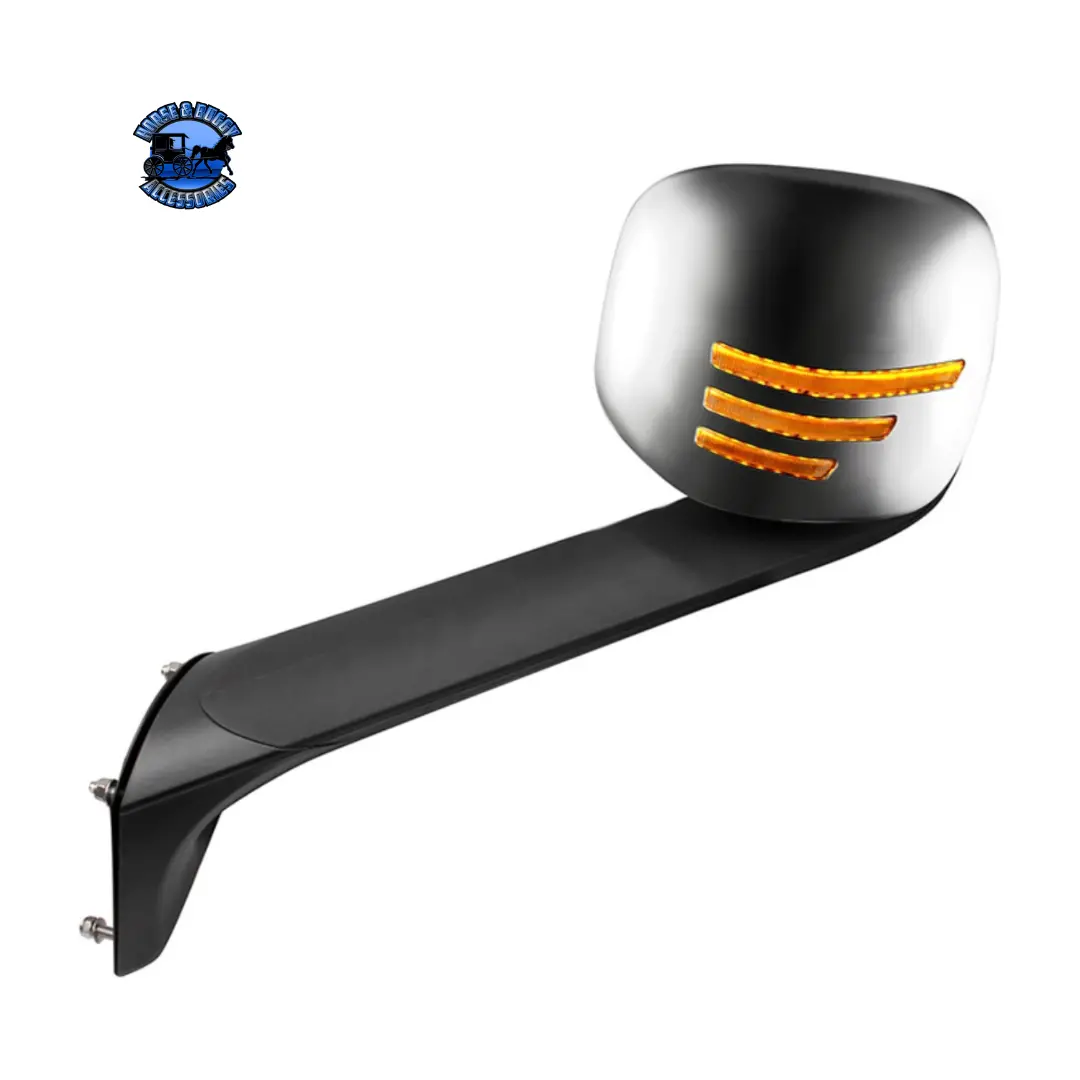 Chrome Hood Mirror Assembly W/ Sequential Led Lights For 2018-2024 Freightliner Cascadia - Heated (Choose Side) 1