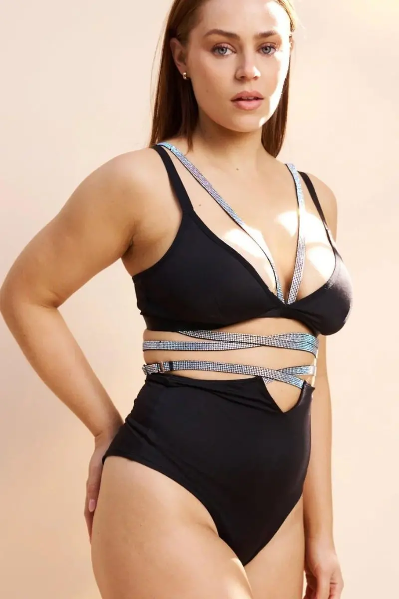 Lunalae Riley Diamante High Waist Bottoms - Black 1