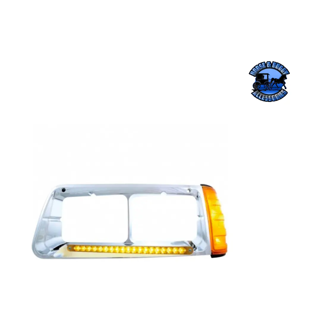 19 Led Headlight Bezel With Turn Signal For 1989-2009 Freightliner Fld (Choose Color) (Choose Side) 1