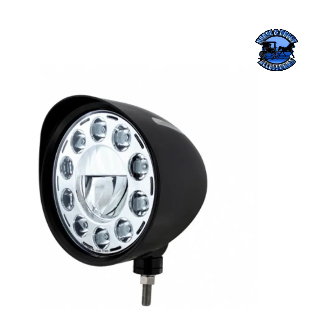 Black "Billet" Style Groove Headlight With Visor 11 Led Bulb - Chrome #32689 1