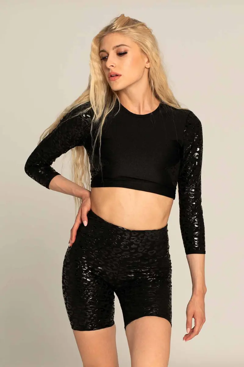 Paradise Chick Superhero Ultra Grip Crop Top - Black Leopard 1