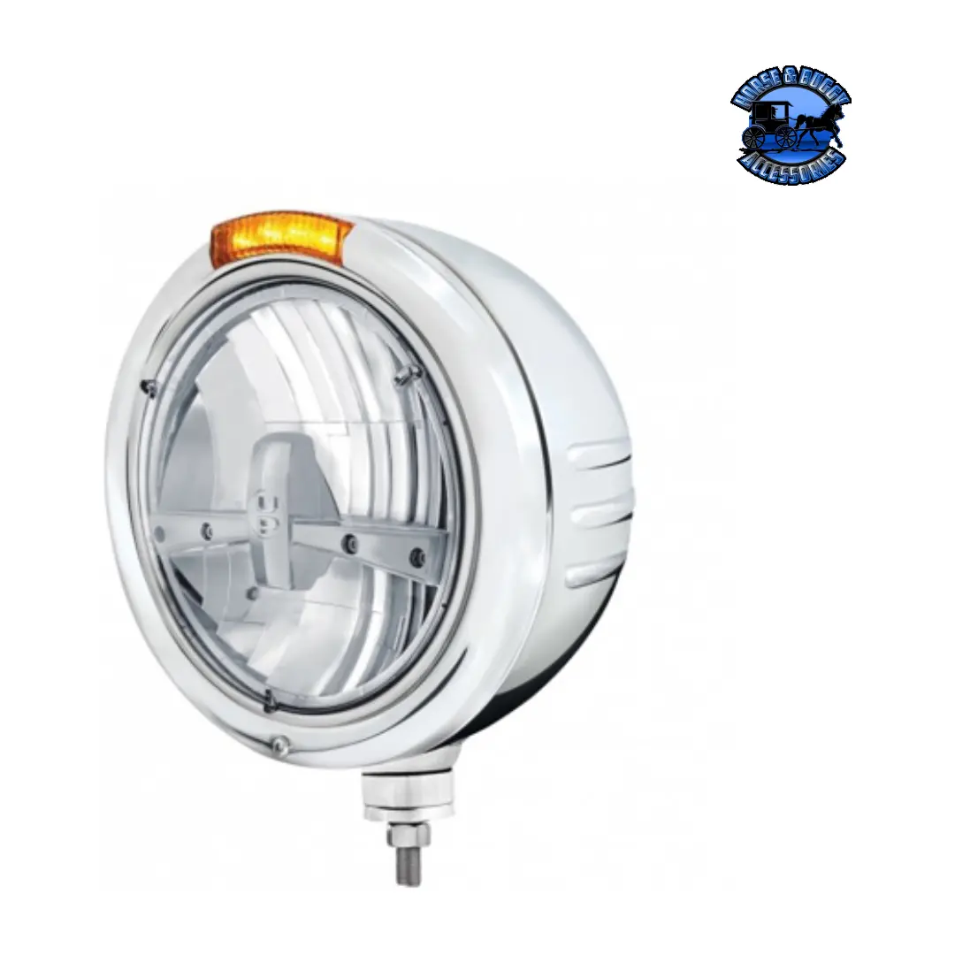 Stainless Steel Classic Embossed Stripe Headlight 5 Led Bulb & Dual Mode Led Signal (Choose Color) 1
