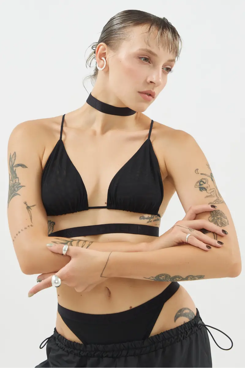 Queen Wear Geo Triangle Bralette - Black Mesh 1