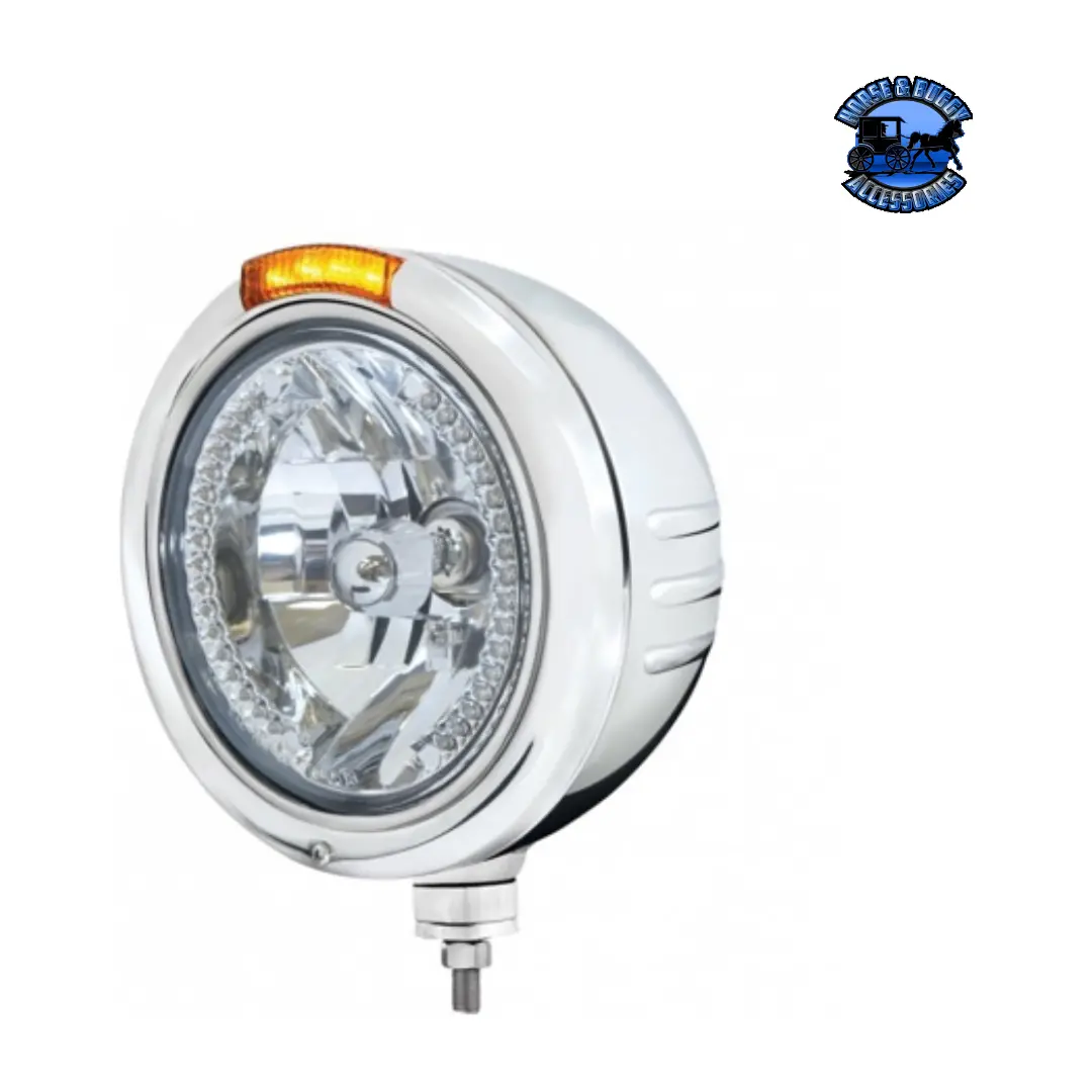 Stainless Steel Classic Embossed Stripe Headlight H4 With White Led & Dual Mode Led Signal (Choose Color) 1