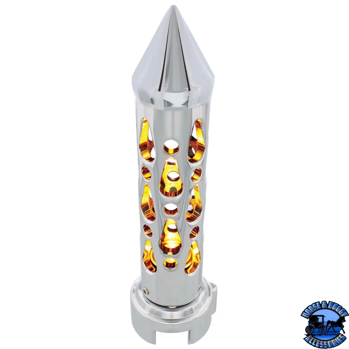 Brooklyn Style Spike Gearshift Knob With Led 13/15/18 Speed Adapter - Chrome/Amber Led #70720 1