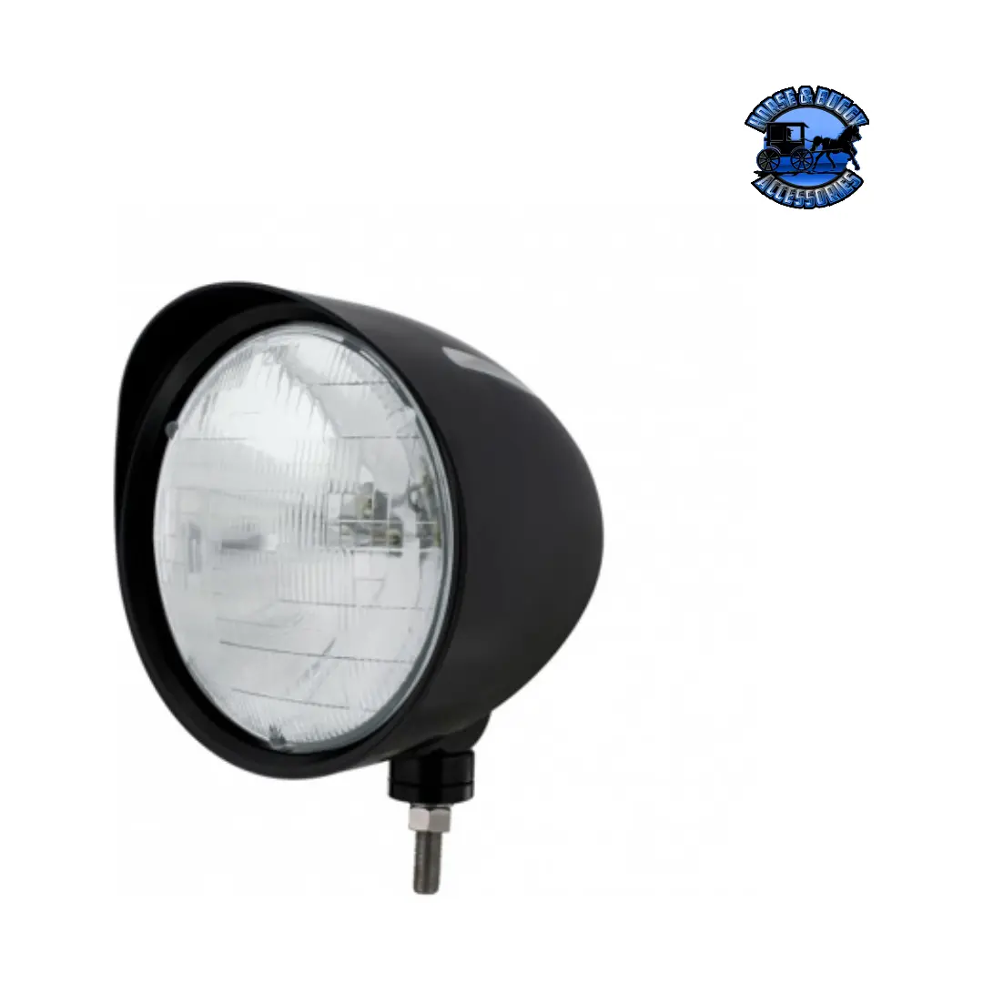 Black "Billet" Style Groove Headlight With Visor H6024 Bulb #32678 1