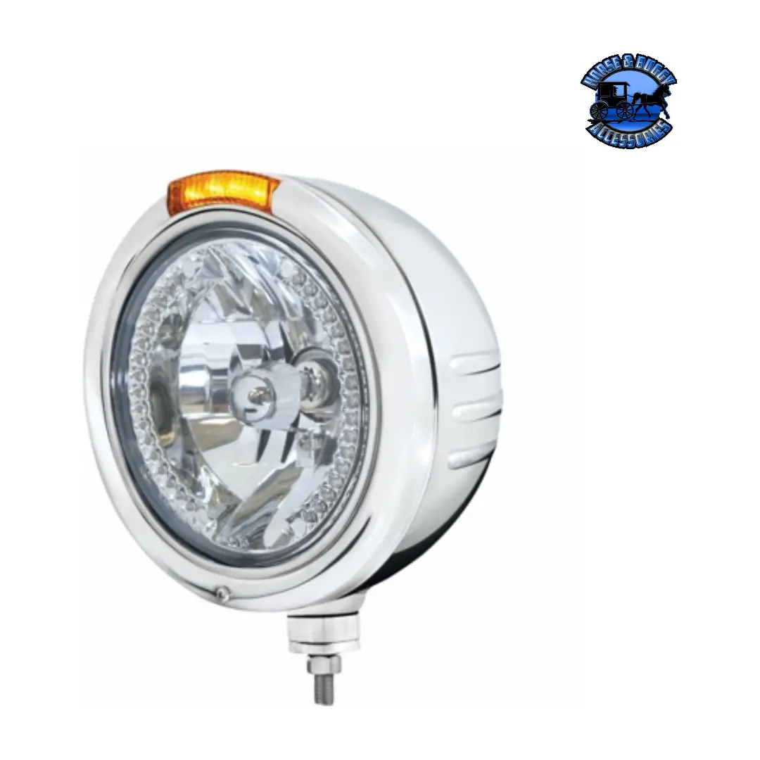 Stainless Steel Classic Embossed Stripe Headlight H4 With Amber Led & Dual Mode Led Signal (Choose Color) 1