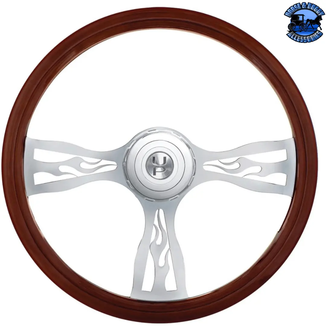 18" Flame Style Wood Steering Wheel With Hub & Horn Button Kit For Peterbilt (2006+) & Kenworth (2003+) #88180 1
