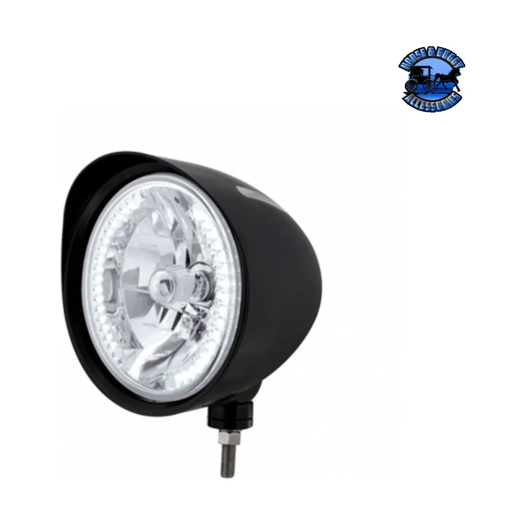 Black "Billet" Style Groove Headlight With Visor H4 Bulb With 34 White Led #32682 1