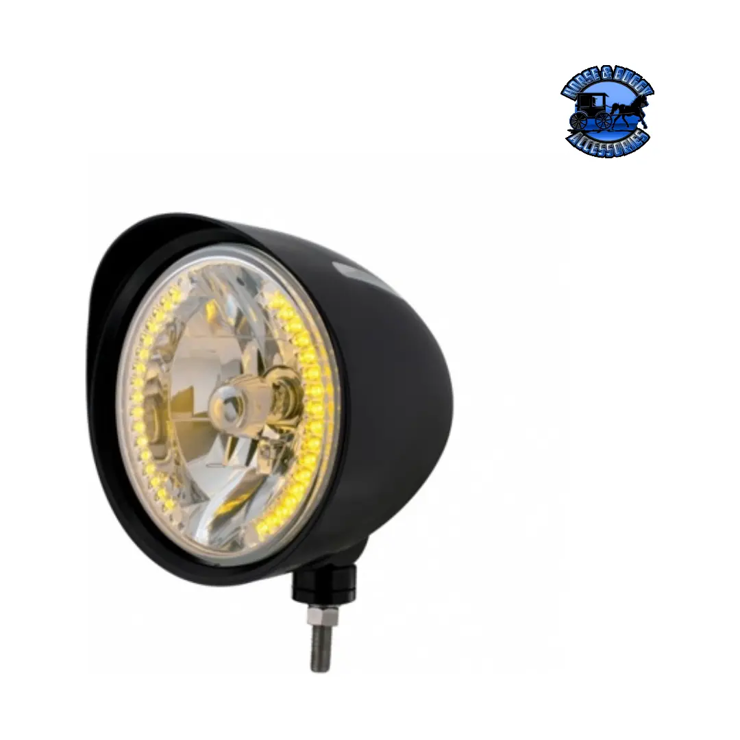 Black "Billet" Style Groove Headlight With Visor H4 Bulb With 34 Amber Led #32681 1