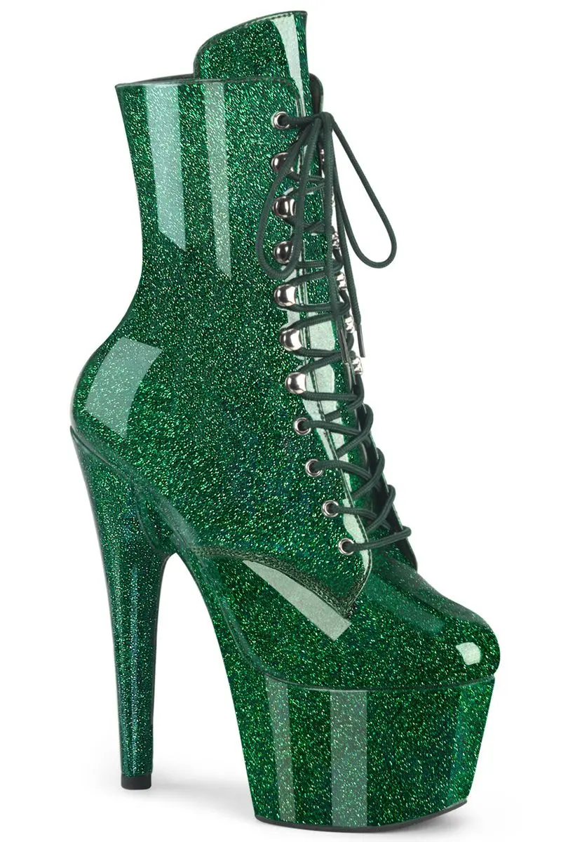 Pleaser Usa Adore-1020Gp 7Inch Boots - Emerald Green Glitter 1