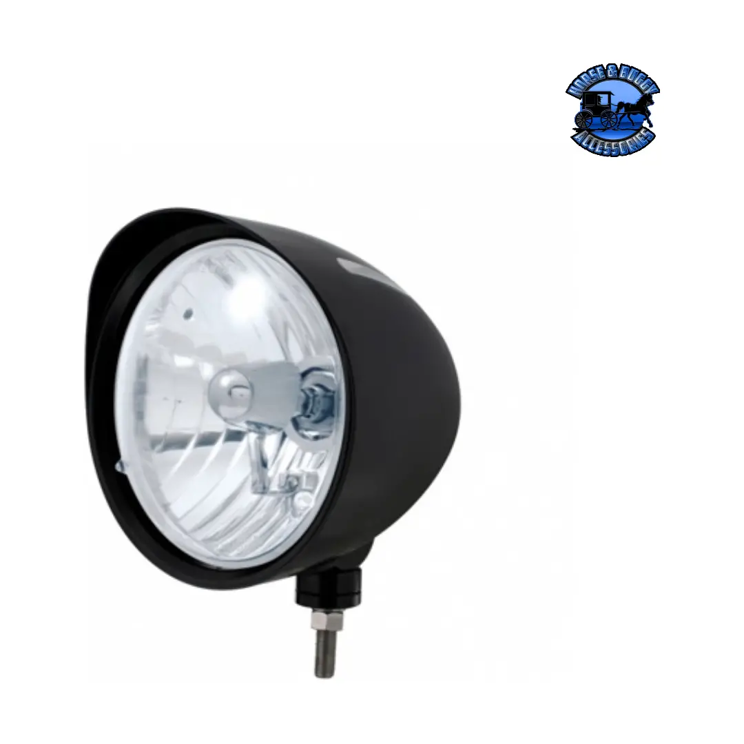 Black "Billet" Style Groove Headlight With Visor Crystal H4 Bulb #32680 1