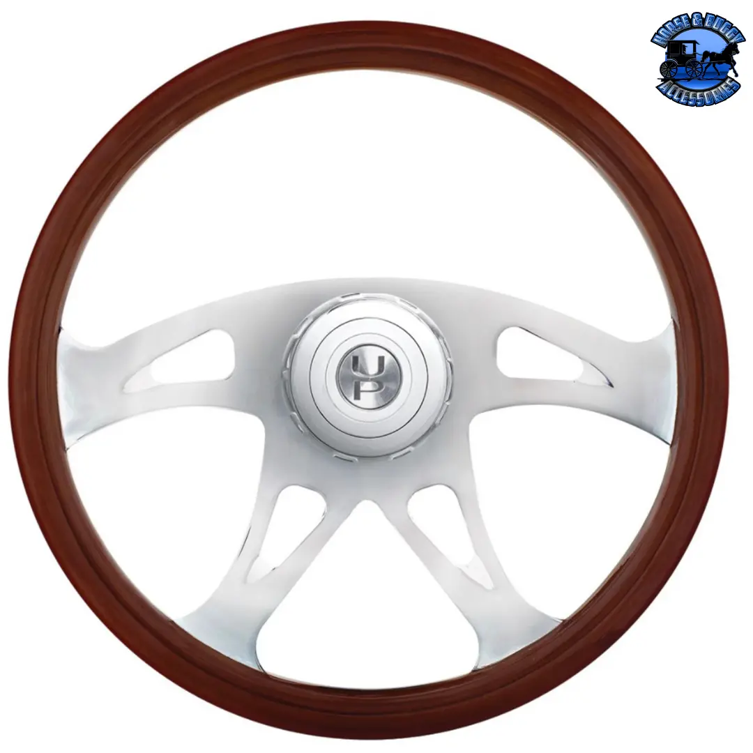 18" Boss Style Wood Steering Wheel With Hub & Horn Button Kit For Peterbilt (2006+) & Kenworth (2003+) #88179 1