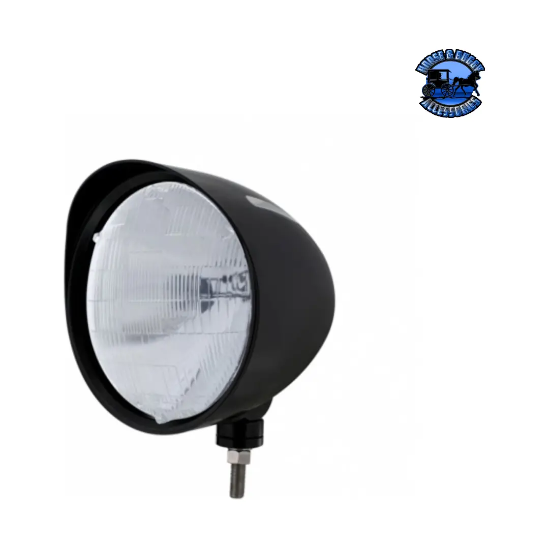 Black "Billet" Style Groove Headlight With Visor H6014 Bulb #32685 1