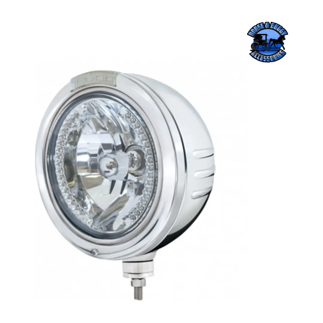 Stainless Steel Bullet Embossed Stripe Headlight H4 With White Led & Dual Mode Led Signal (Choose Color) (Choose Side) 1