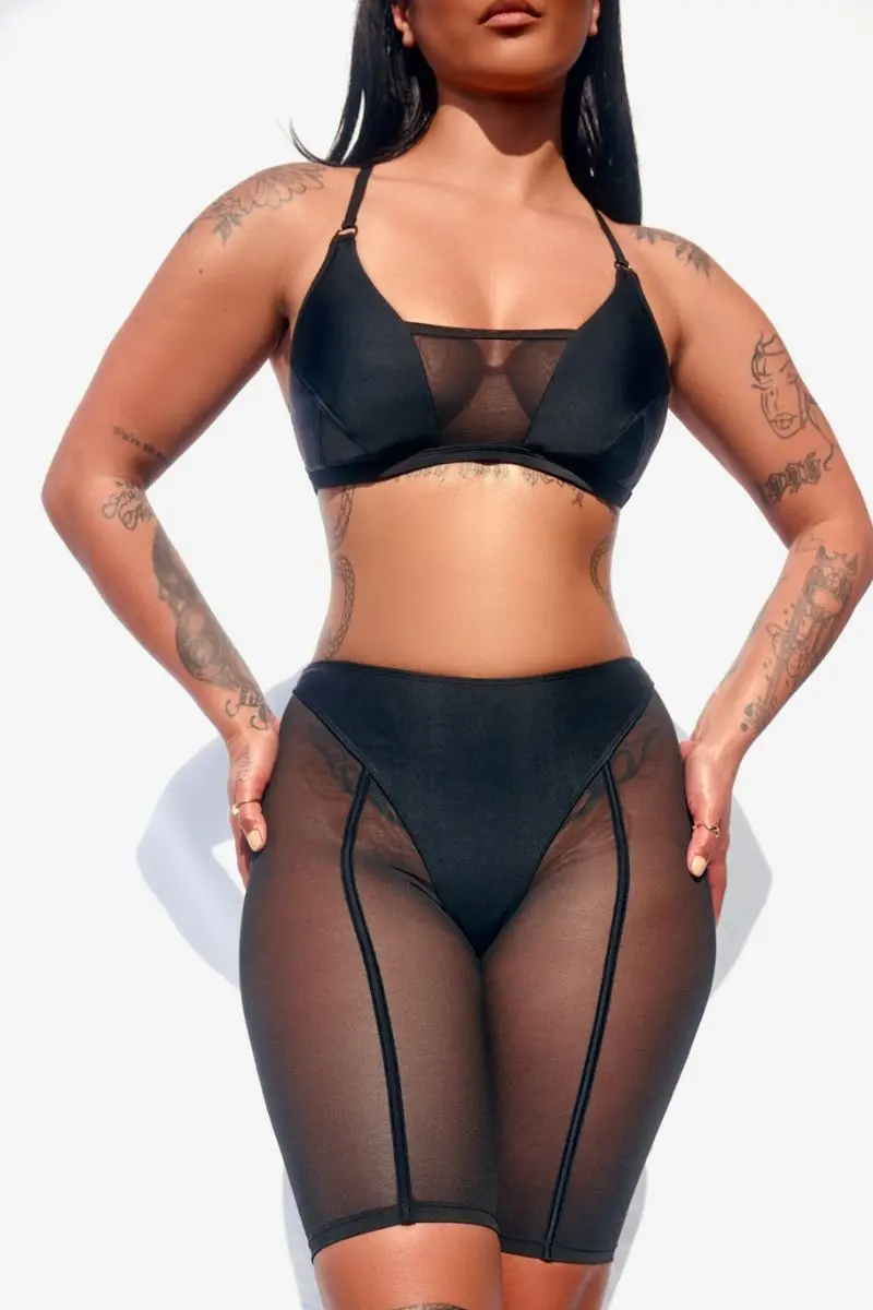 Cxix Silhouette Plunge Bralette - Black With Black Mesh 1