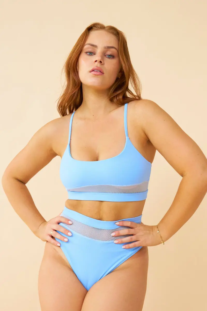 Lunalae Mila Mesh Cut Out Top - Sky Blue 1