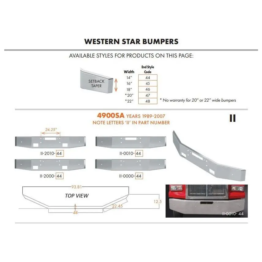 E-Ii-2010-45 16'' Western Star Bumper W/ Bolt & Tow  & Fog Light Hole (2007 & Older) 1