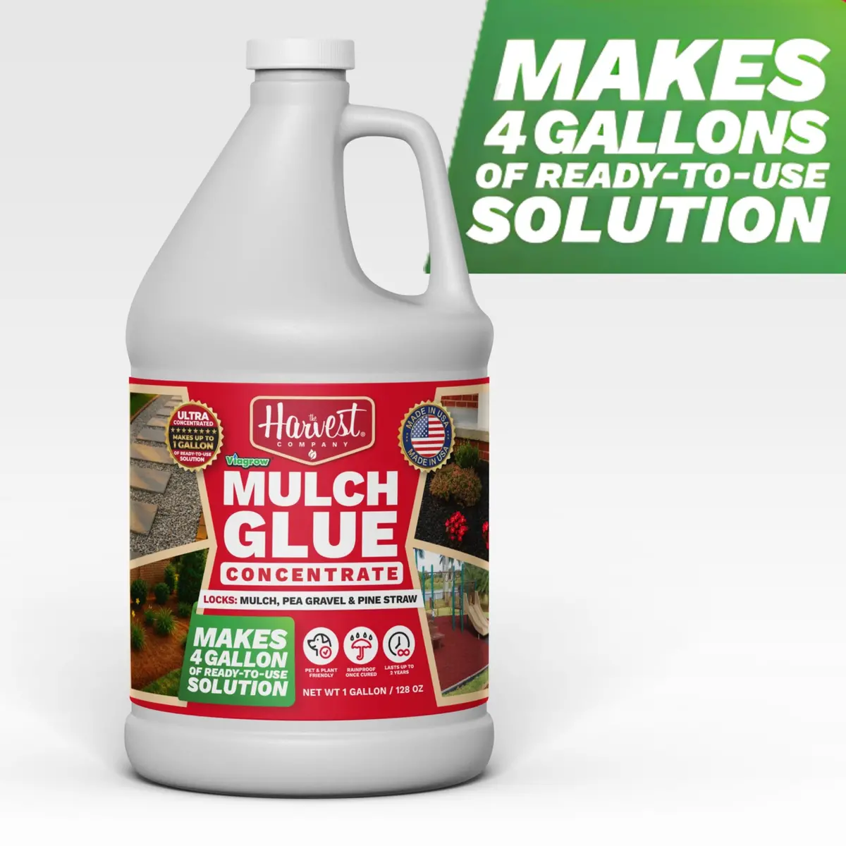 The Harvest Company Viagrow Mulch Glue 1 Gal / 128 Oz: Makes 4 Gal / Covers Approx. 500 Sq. Ft. (4-Case) (Vlmg128-4) 1