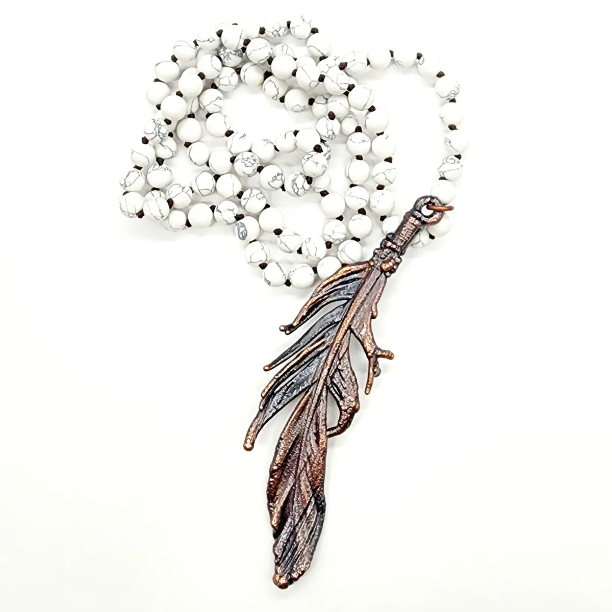 Electroformed Real Mallard Duck Feather With 36" Hand Knotted Beaded Necklace 1