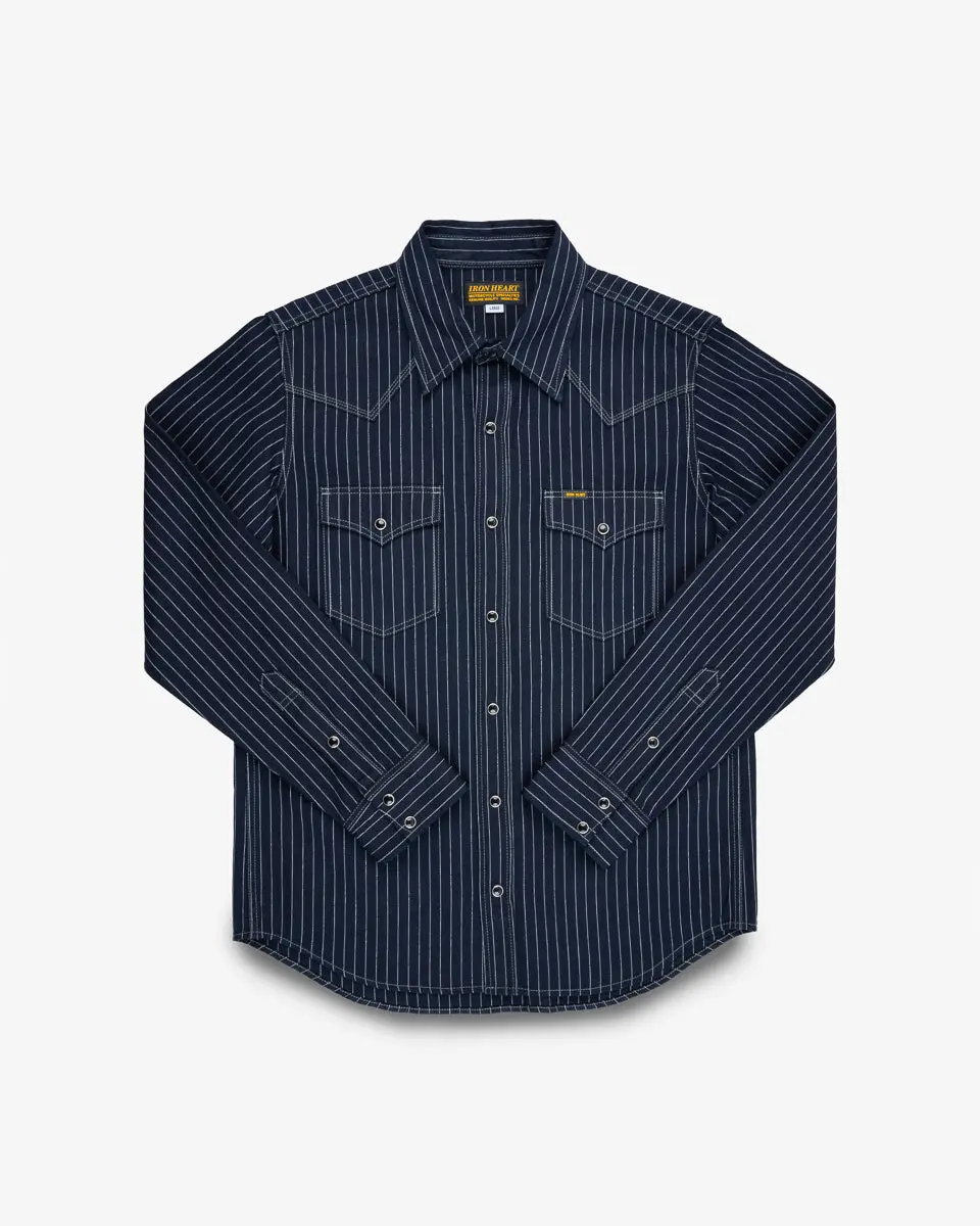 8.5Oz Herringbone Stripe Western Shirt - Indigo 1