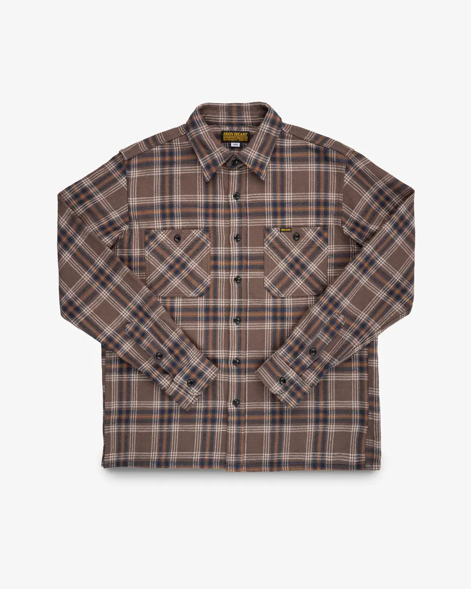 Slubby Heavy Flannel Check Work Overshirt - Brown 1