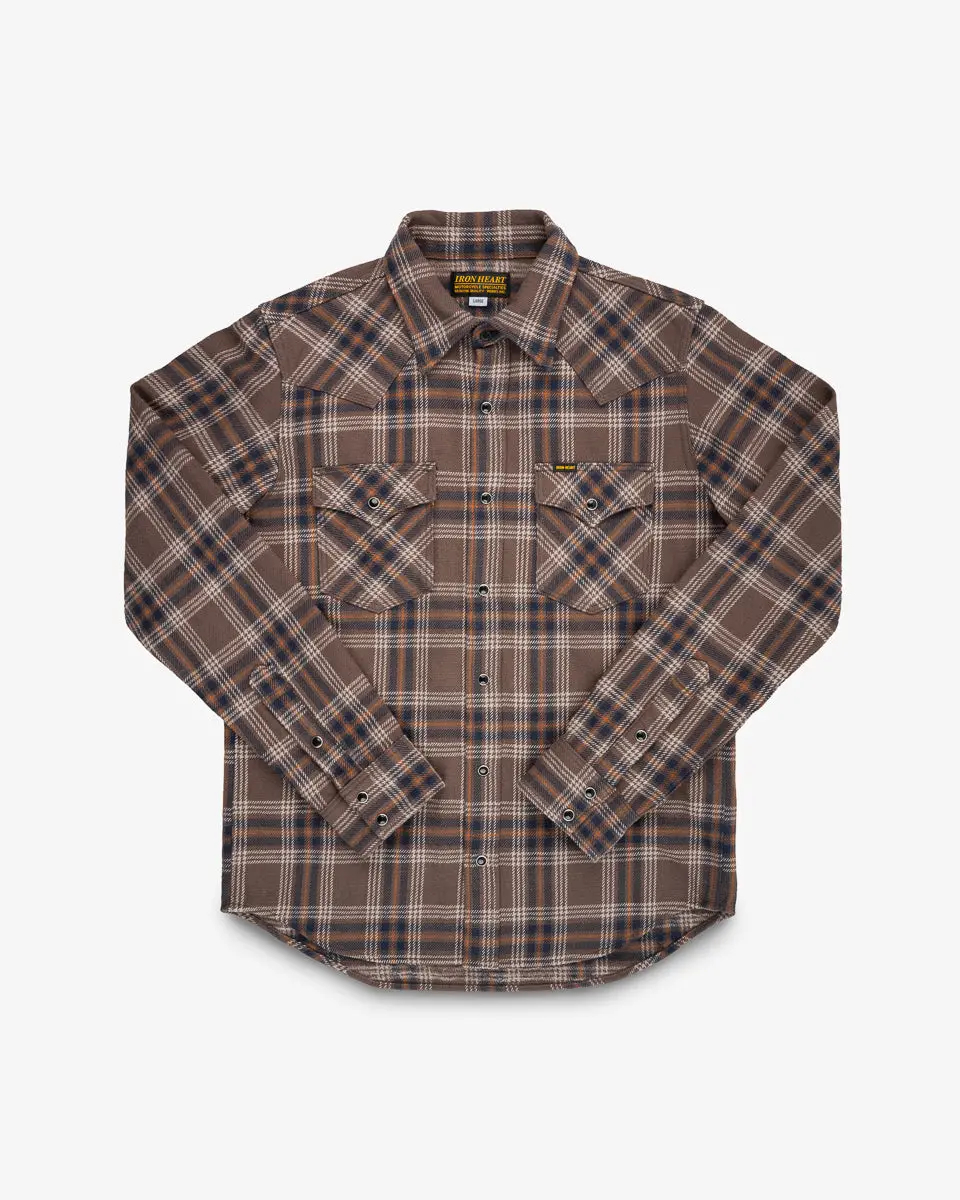 Slubby Heavy Flannel Check Western Shirt - Brown 1
