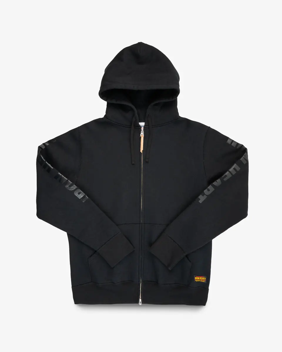 Printed 14Oz Ultra Heavyweight Loopwheel Cotton Zippered Hoodie - Black 1