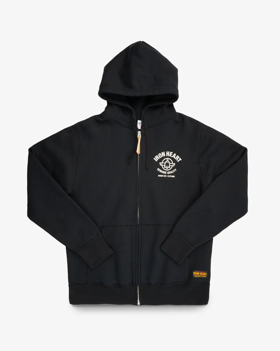 Printed 14Oz Ultra Heavyweight Loopwheel Cotton Zippered Hoodie - Black 1