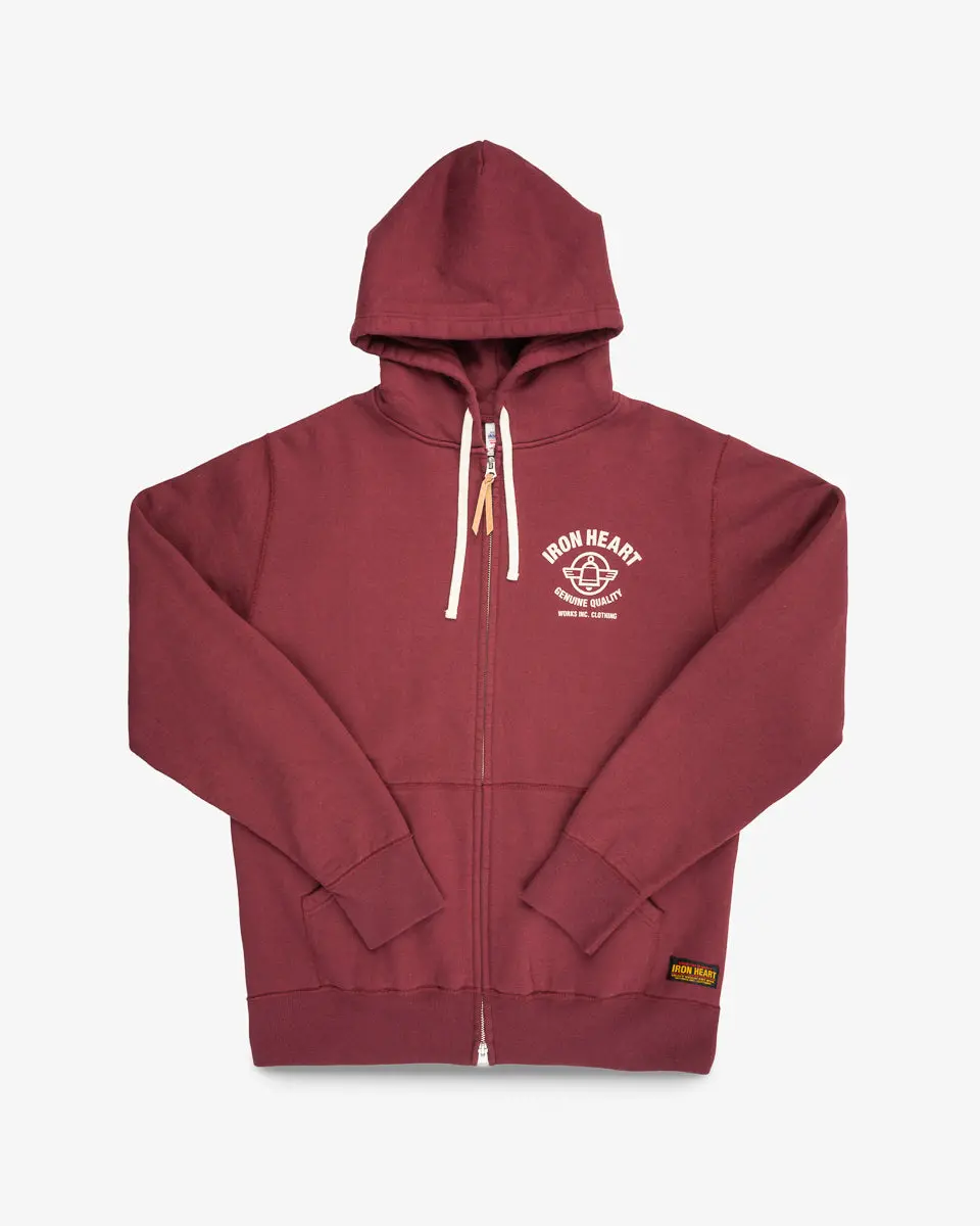 Printed 14Oz Ultra Heavyweight Loopwheel Cotton Zippered Hoodie - Burgundy 1