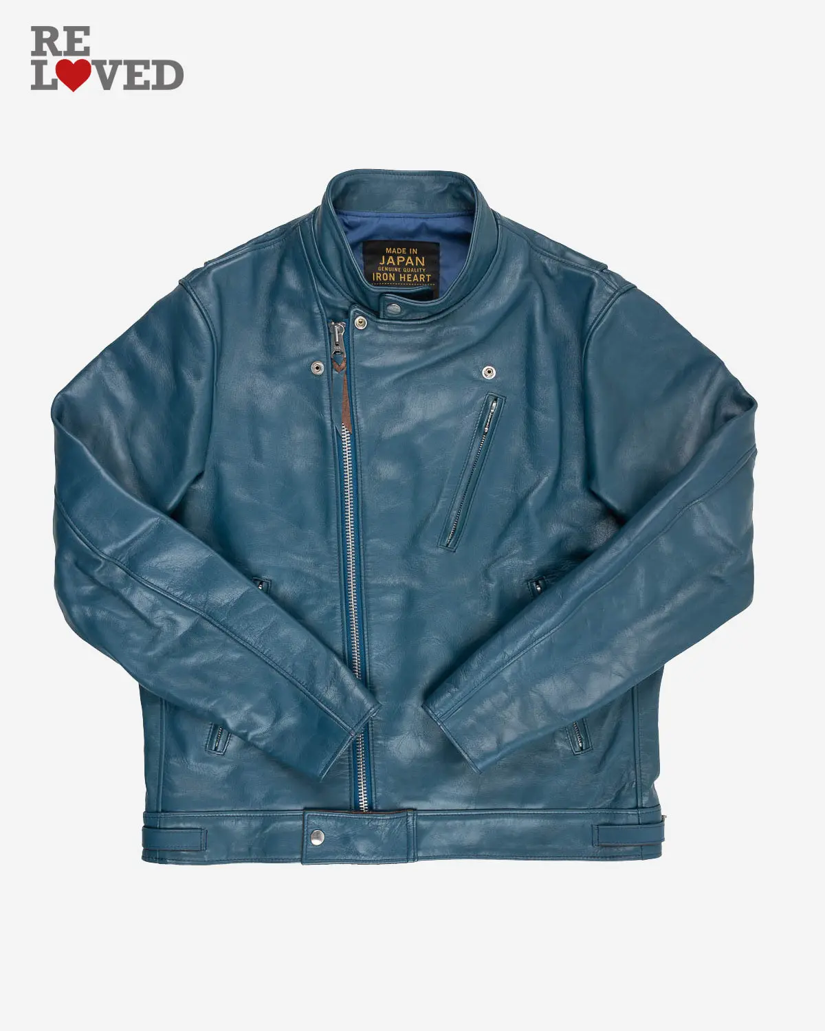 Japanese Horsehide Double Motorcycle Jacket - Blue (Ihj-128-Blu) Size Xl 1