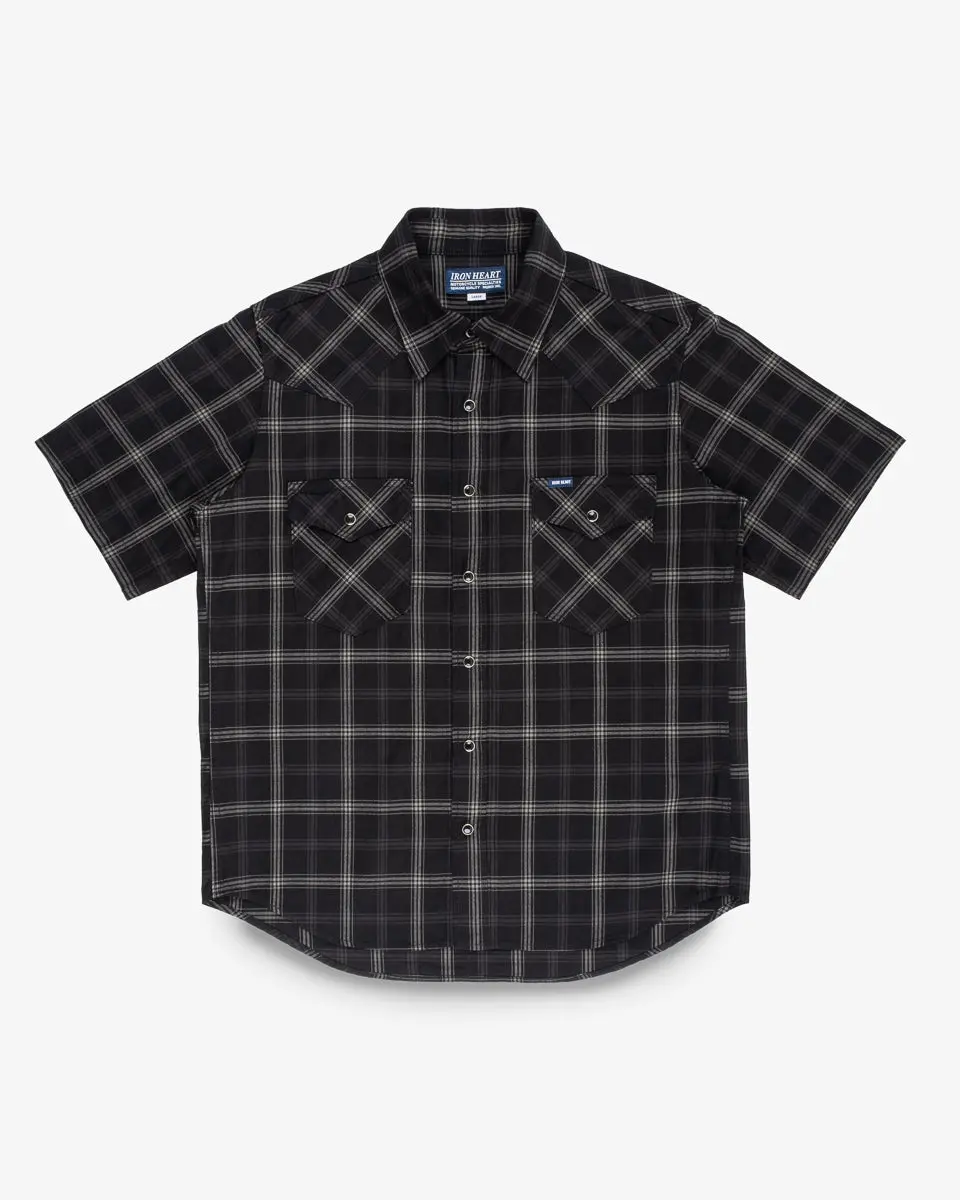 5Oz Selvedge Short Sleeved Madras Check Western Shirt - Black 1