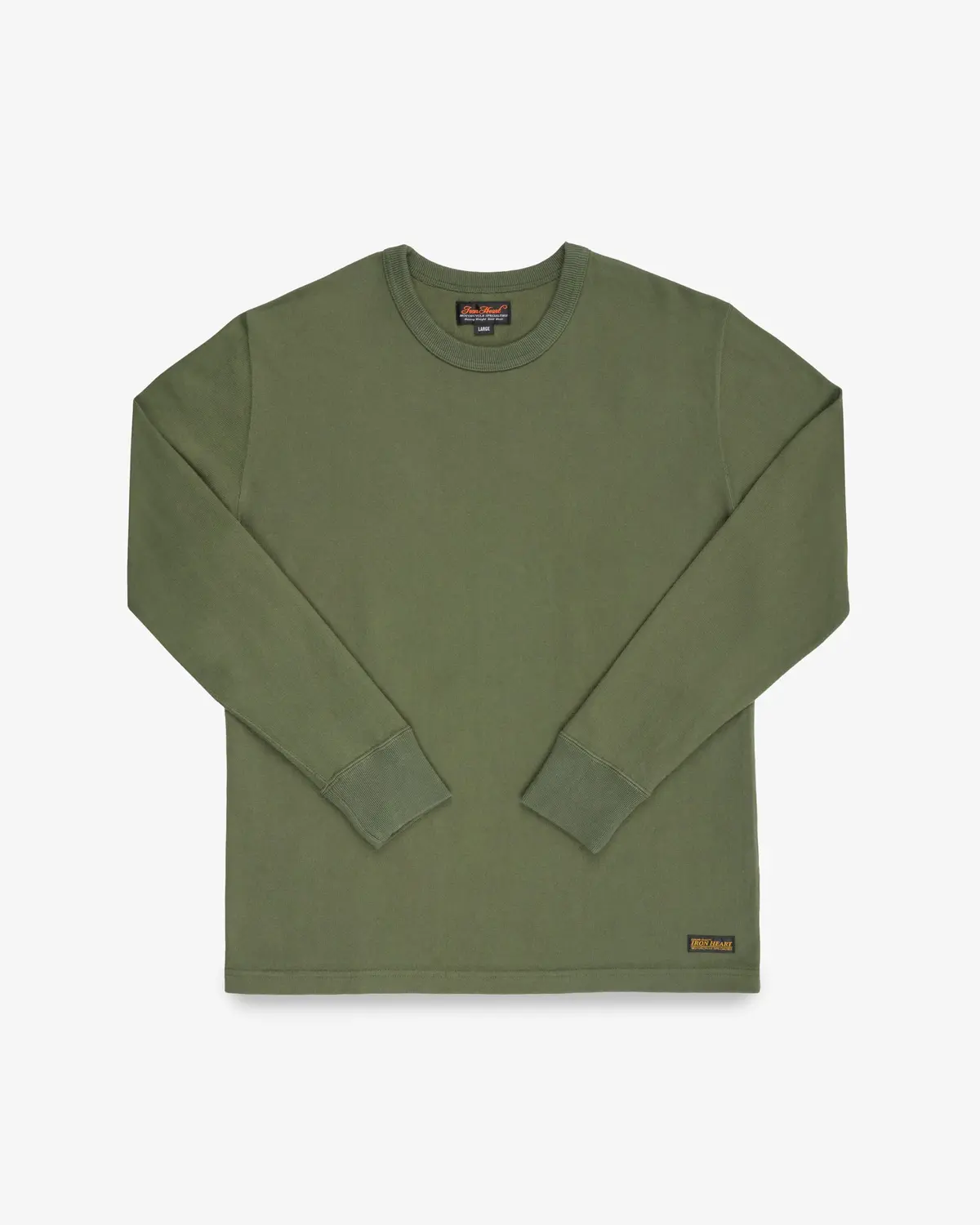 11Oz Cotton Knit Long Sleeved Crew Neck Sweater - Olive 1