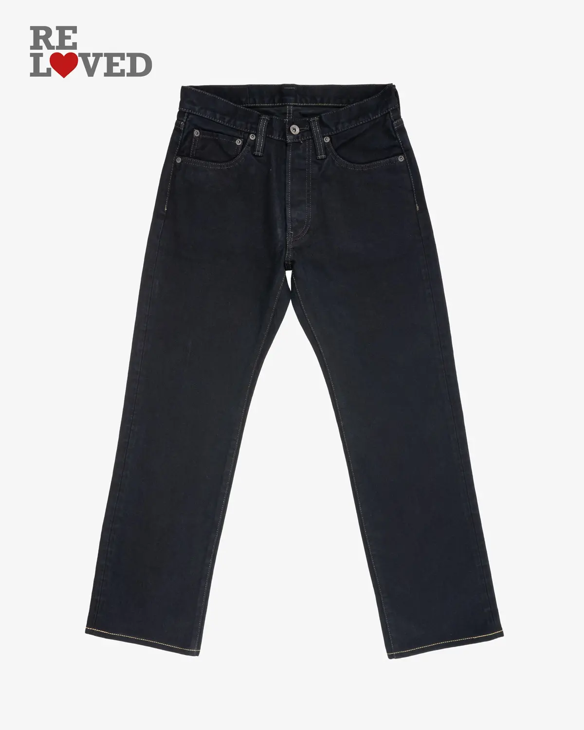 14Oz Broken Twill Selvedge Denim Straight Cut Jeans - Indigo Overdyed Black (Ih-634Sbr-14Od) Tag 30, Hemmed To 29.0'' 1